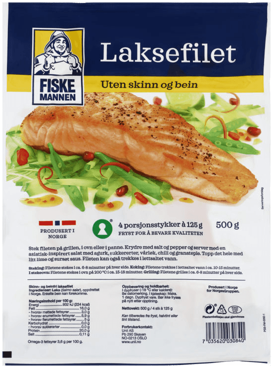 Laksefilet uten Skinn&Ben 500g Fiskemannen